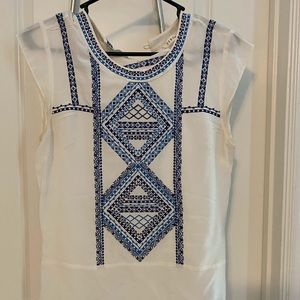 Veronica Beard Sheer White Embroidered Top